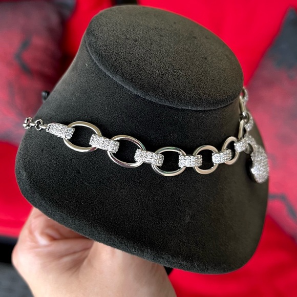 Platinum plated Clear cubic zirconia rhinestone cz heart silver valentine choker - Picture 8 of 11